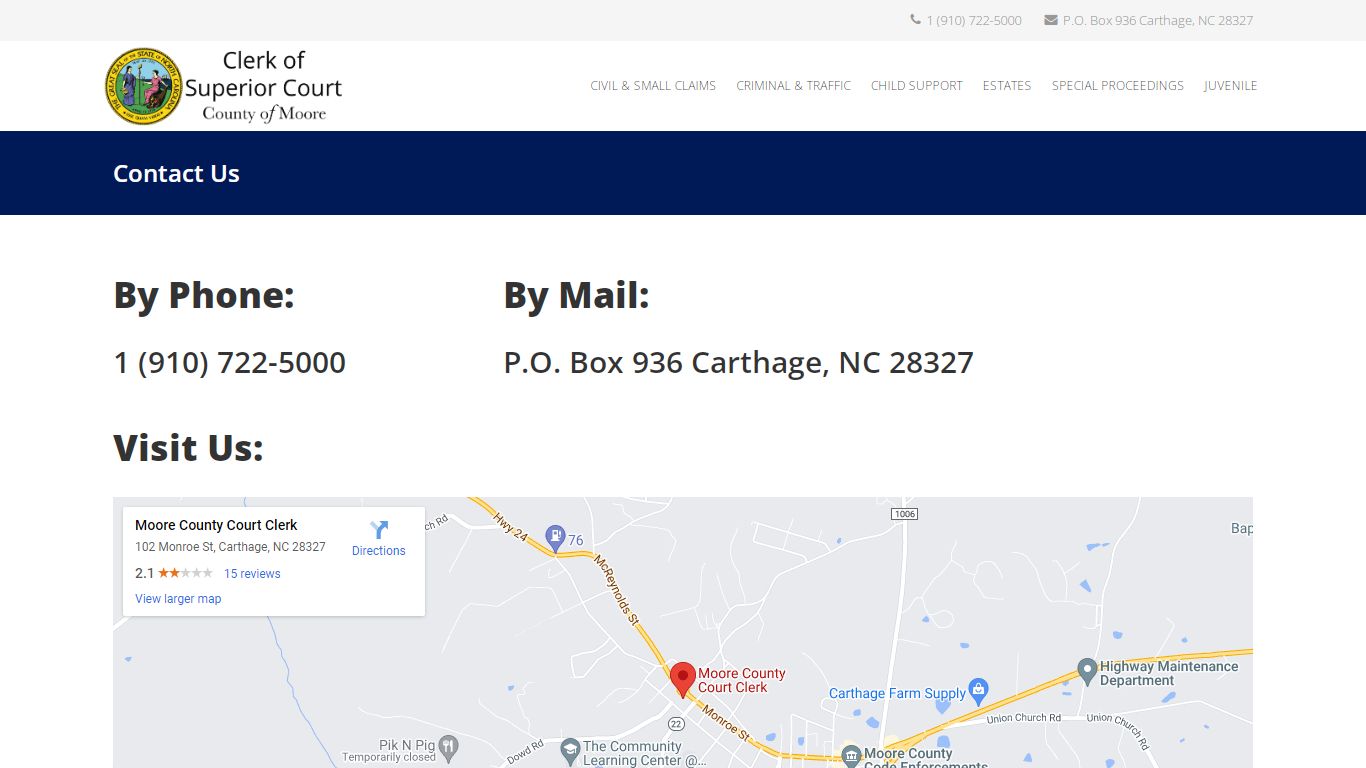 Contact Us - Moore County, NC